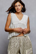 POL Textured Lace Cropped Tank with Trim Detail