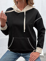 Color Block Hoodie with Drawstring and Kangaroo Pocket