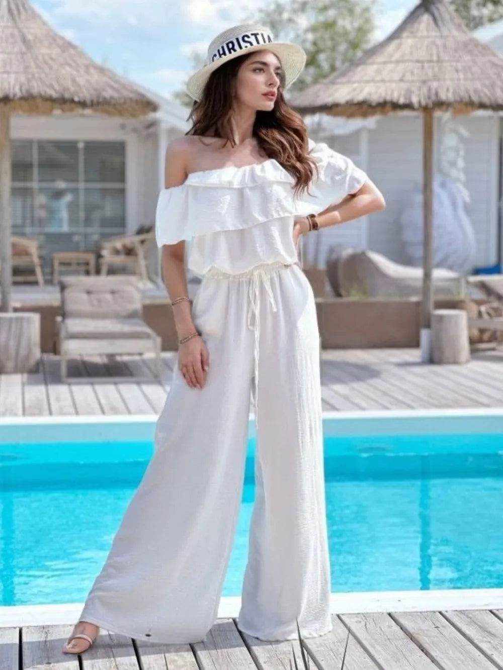 Ruffled OffShoulder Wide Leg Jumpsuit