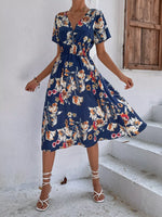 Printed Short Sleeve Midi Dress