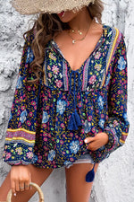 Floral Print Tie Neck Blouse