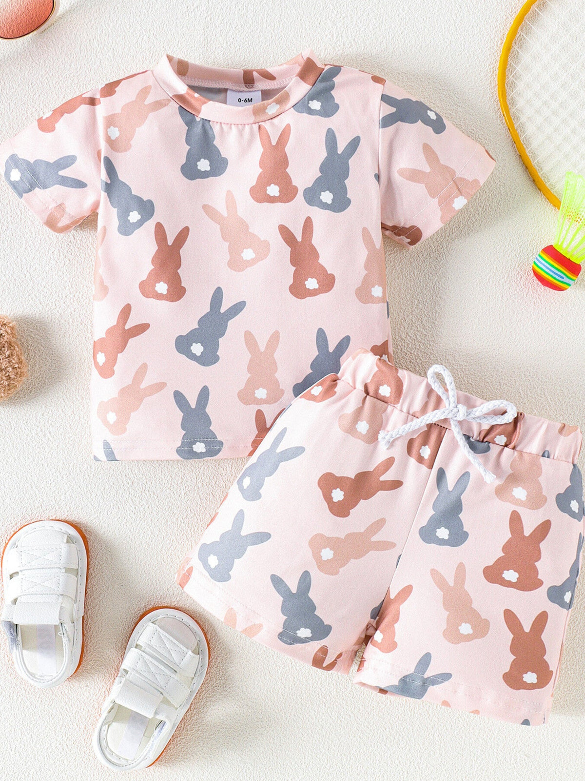 Children's Bunny Print Short Sleeve Top and Shorts Set