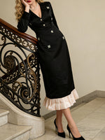 Blazer Style Midi Dress with Ruffle Hem