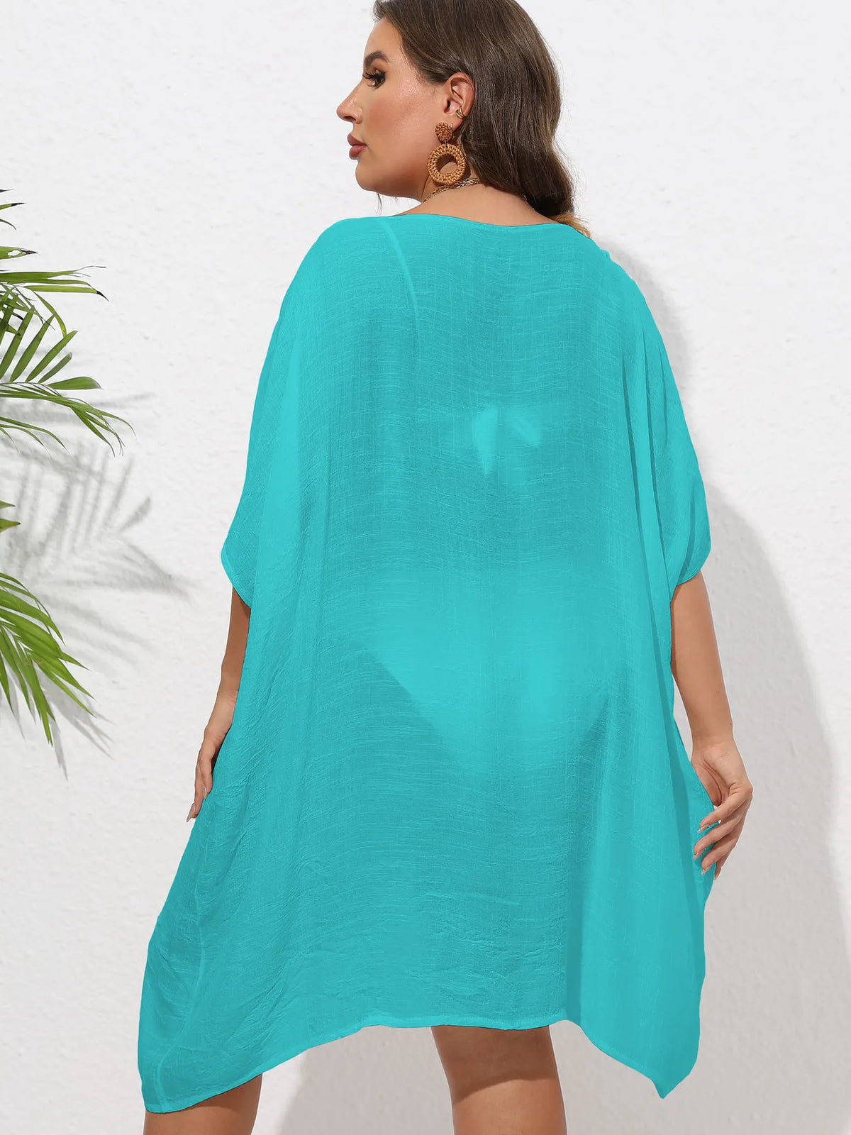 Crochet Trim V-Neck Beach Cover Up Dress - Ladyez