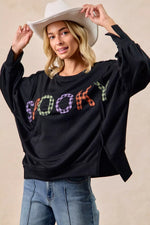 BiBi Spook Plaid Letter Print Oversized Sweatshirt