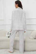 Striped V-Neck Long Sleeve Top and Pants Lounge Set - Ladyez