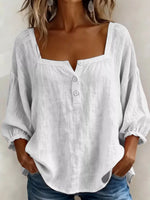 Full Size Square Neck Button Detail Blouse Plus Size
