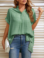 Notched Short Sleeve Blouse
