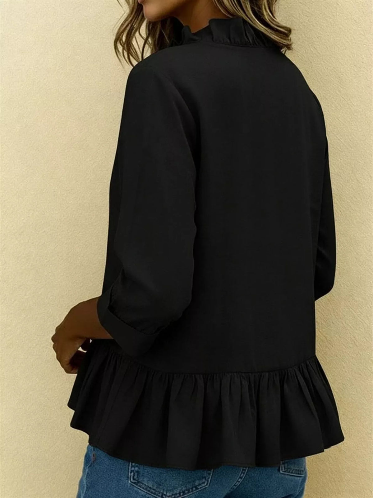 Full Size Ruffled V-Neck Long Sleeve Blouse Plus Size
