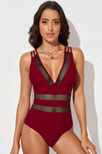 Printed Mesh Plunge One-Piece Swimsuit - Ladyez