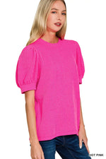 Zenana Raised Rib Puff Sleeve Top
