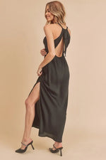 Aemi + Co Ruched Side Slit Cutout Back Maxi Cami Dress