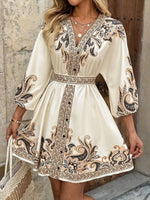 Paisley Print V-Neck Belted Mini Dress