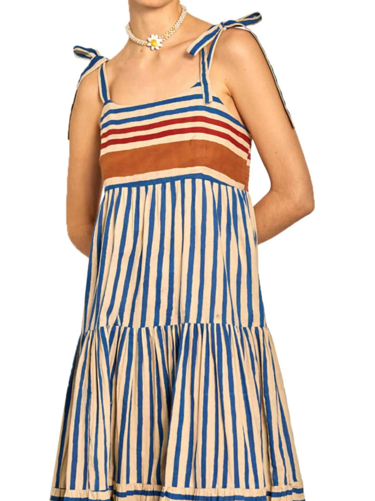 Striped Tie-Shoulder Tiered Maxi Dress - Ladyez