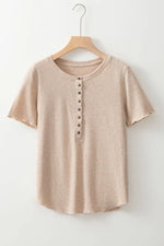 Short Sleeve Half Button Ribbed Knit Top