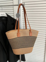 Striped Woven Straw Shoulder Bag