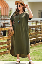 Plus Size V-Neck Short Sleeve Maxi Dress - Ladyez