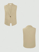 One Button Sleeveless Top and Pants Set