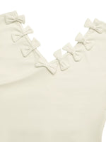 Ribbed Knit Bow Decor V-Neck T-Shirt
