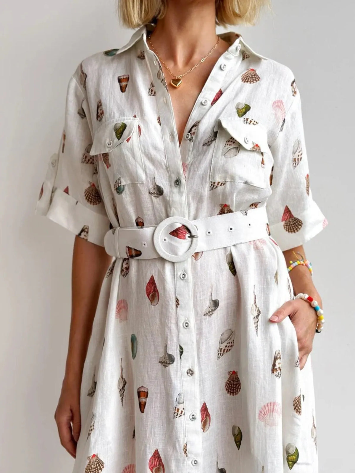 Printed Button Up Maxi Shirt Dress - Ladyez