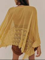 Lace V-Neck Ruffle Long Sleeve Cover-Up - Ladyez