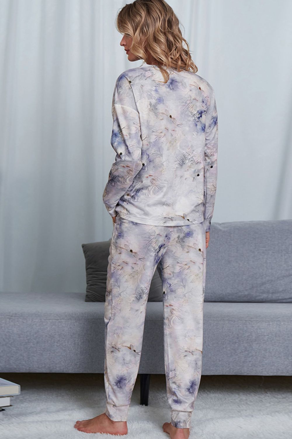 Shiny Tie-Dye Crewneck Top and Drawstring Waist Joggers Lounge Set - Ladyez