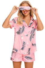 Printed Button Up Short Sleeve Top and Shorts Lounge Set - Ladyez