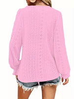 Plus Size Eyelet V-Neck Flounce Sleeve Blouse