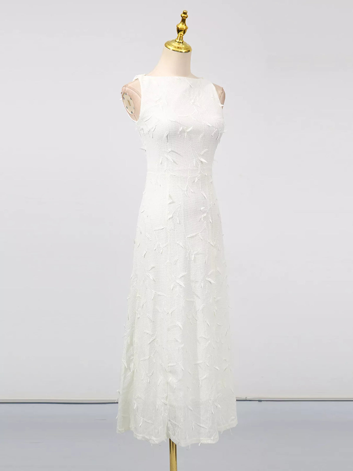 Sleeveless Floral Applique Midi Dress