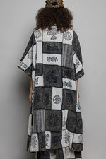POL Open Front Printed Patchwork Longline Cardigan