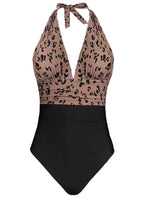 Full Size Leopard Halter Neck One-Piece Swimwear Plus Size - Ladyez