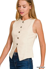 Zenana Linen Button Down Vest