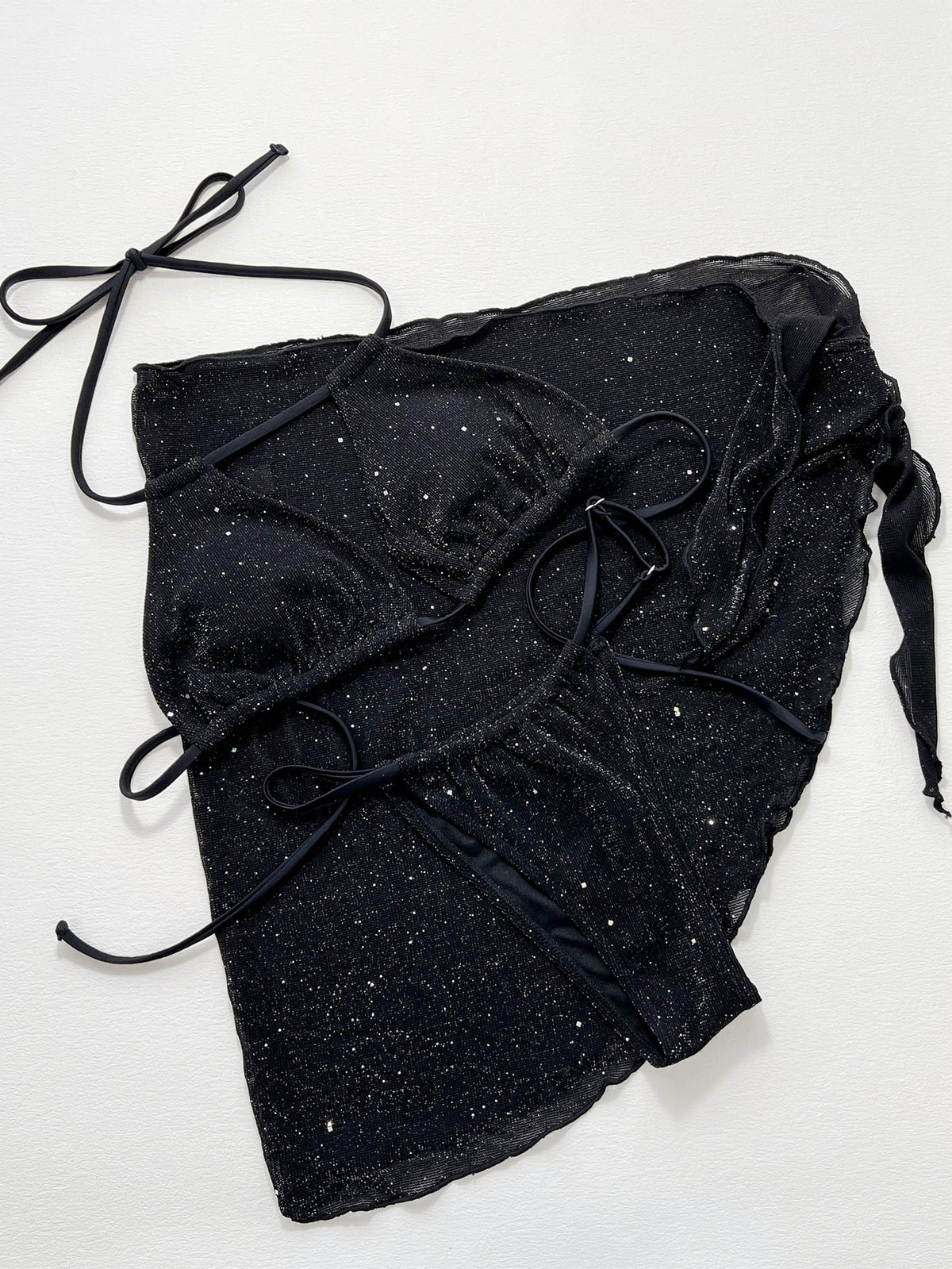 Glitter Halter Neck Backless Three-Piece Swim Set - Ladyez