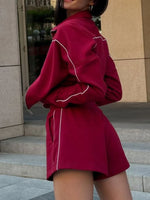 Zip Up Long Sleeve Top and Shorts Set