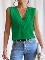 V-Neck Pleated Sleeveless Cami Tank Top - Ladyez