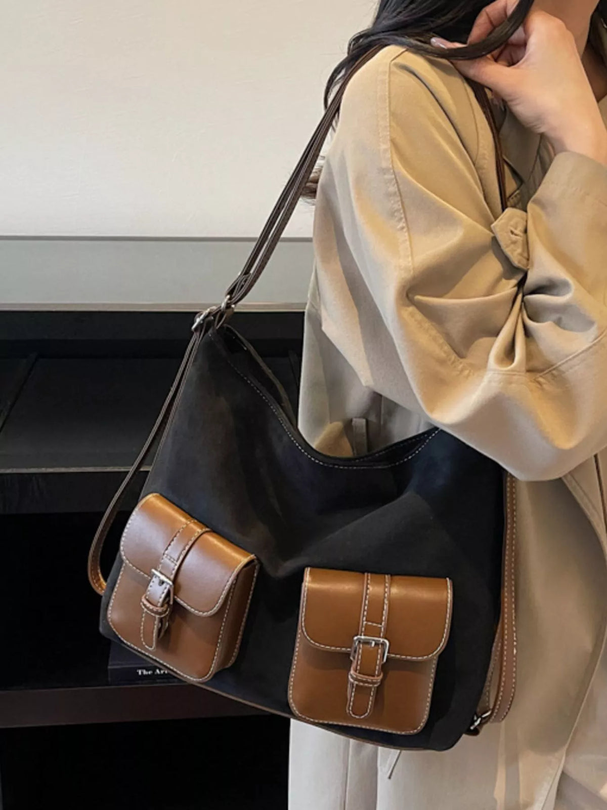 Buckle Pocket Shoulder Handbag