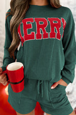 MERRY Round Neck Long Sleeve Top and Shorts Lounge Set - Ladyez