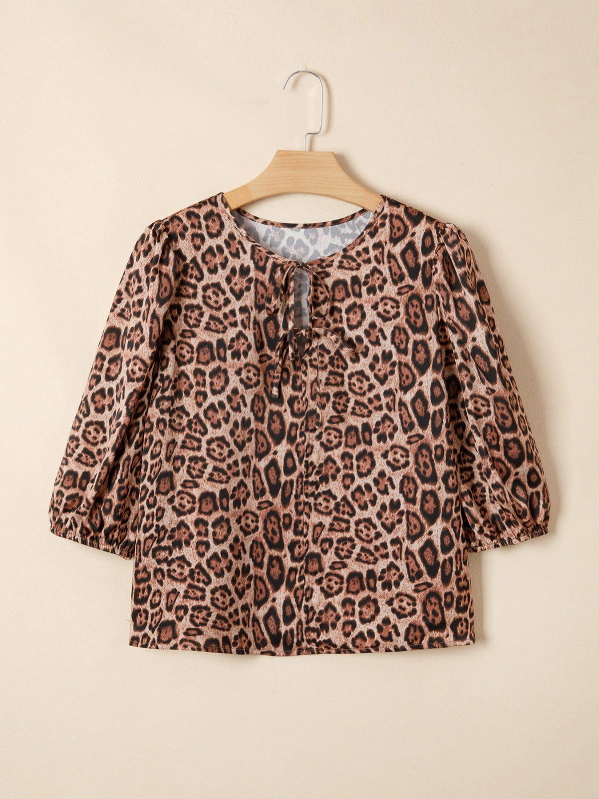 Leopard Bow Tie Puff Sleeve Blouse