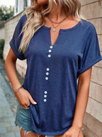 Full Size Decor Button Short Sleeve T-Shirt Plus Size