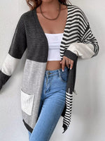 Striped Color Block Open Front Cardigan
