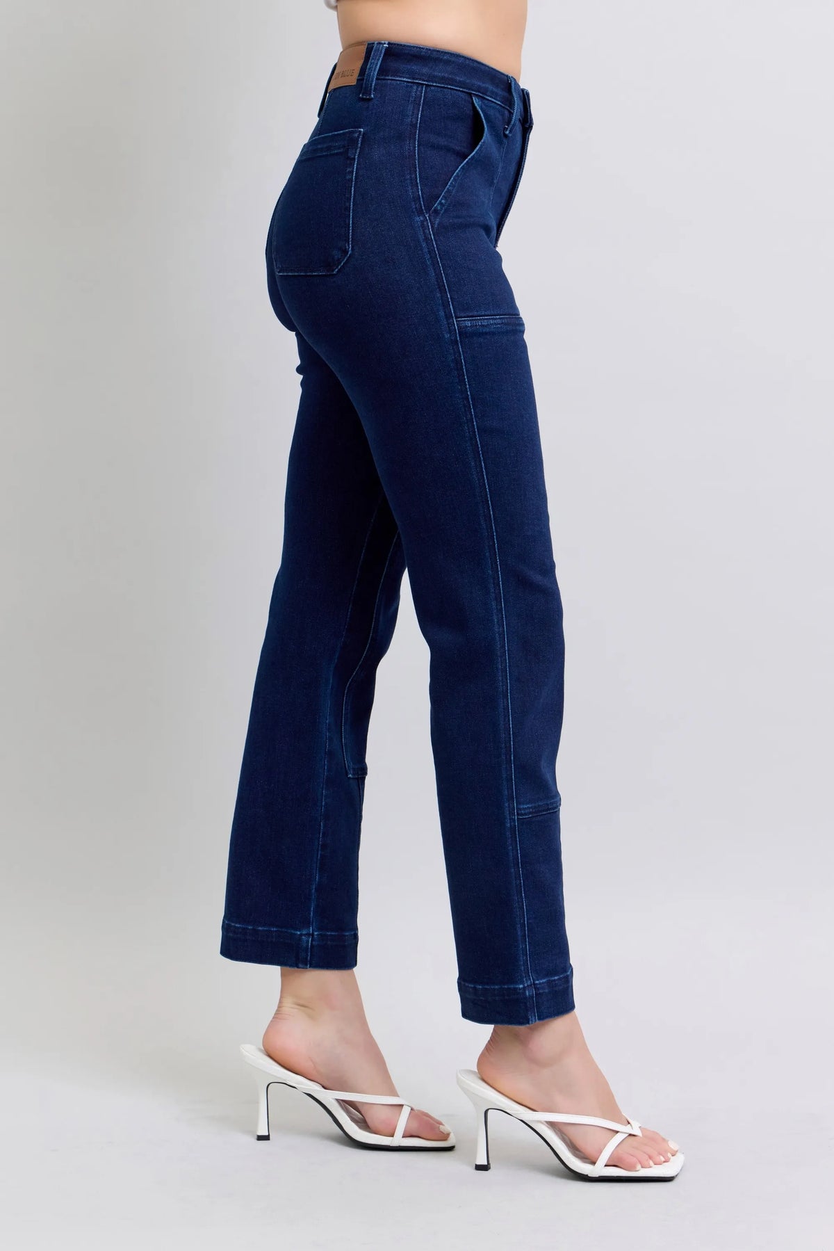 Judy Blue Full Size Hw Work Wear Knee Patch Straight Jeans Plus Size - Ladyez