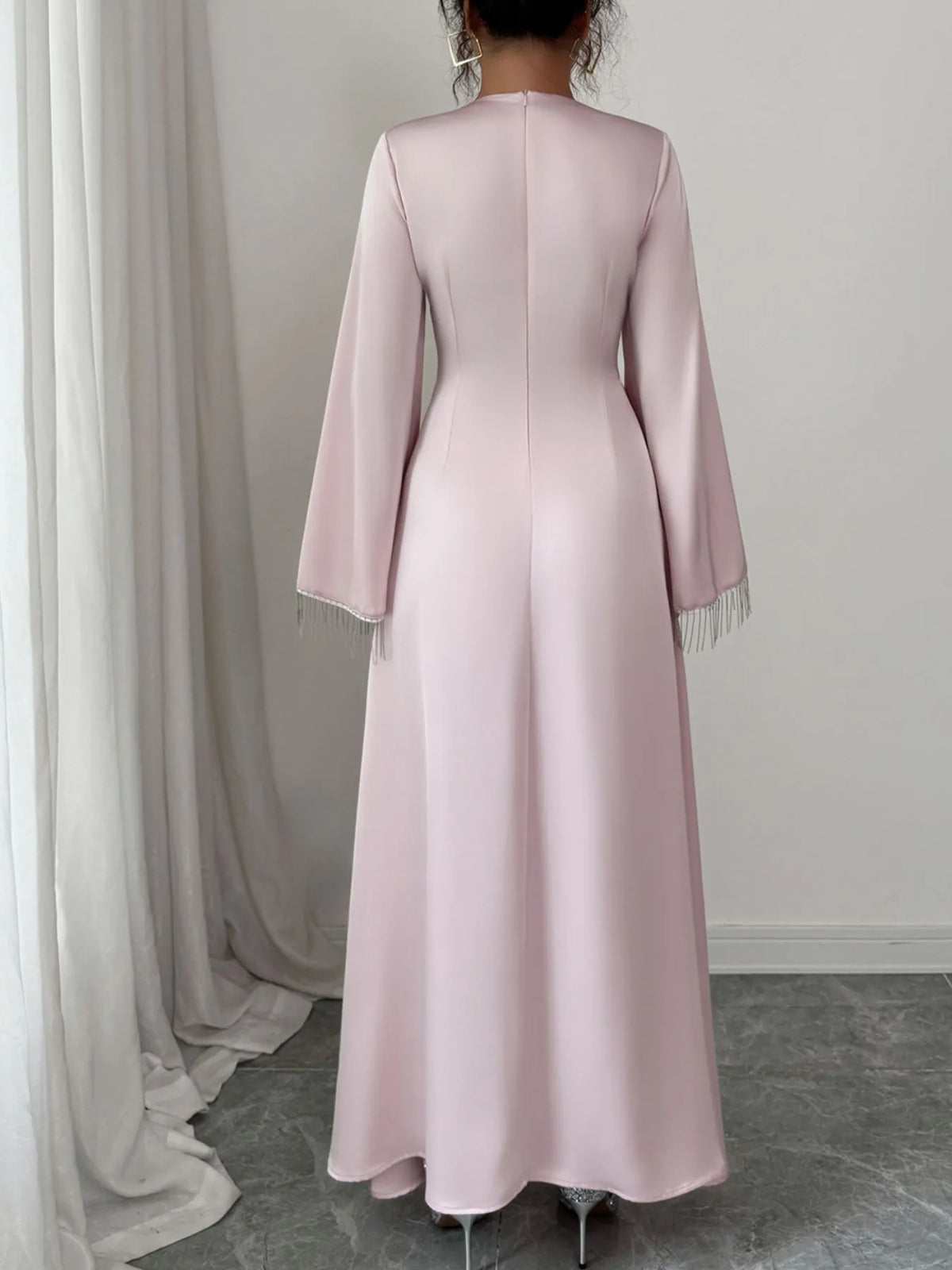 Fringe Long Sleeve Bodycon Maxi Dress