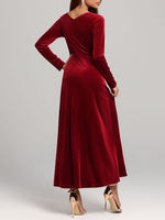 Square Neck Long Sleeve Velvet Dress - Ladyez