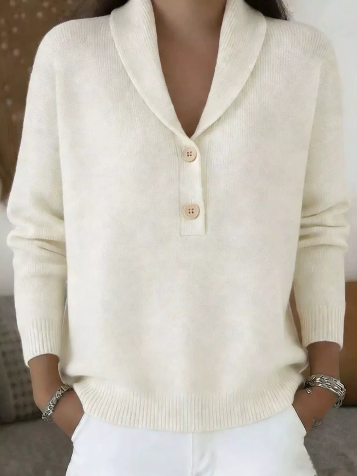 Full Size Button Detail Long Sleeve Sweater Plus Size