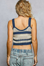 POL Floral Embroidered Cropped Crochet Cami with Scalloped Hem