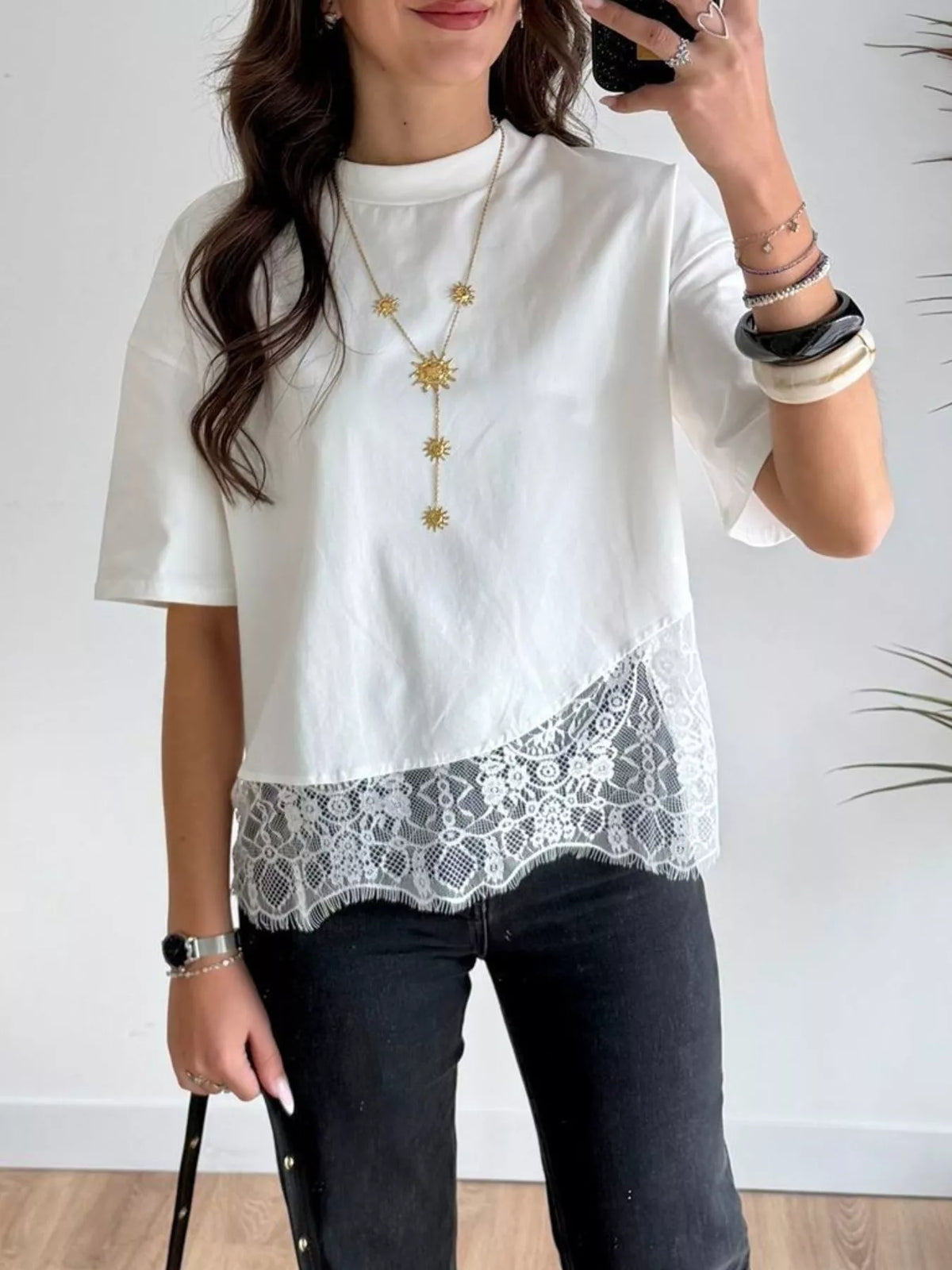 Lace Hem Short Sleeve Top