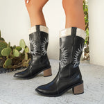 Point Toe Block Heels Boots - Ladyez