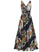 Slit Tied Printed Surplice Dress - Ladyez