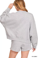 Zenana Fleece Round Neck Sweatshirt and Shorts Set