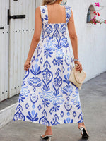 Smocked Bodice Colorful Print Tank Dress